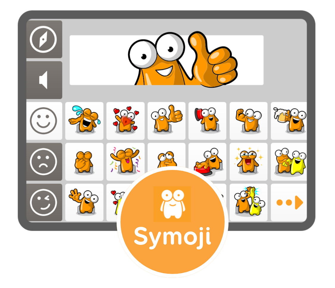 Symoji, an animated grid set with its logo inside a circle.