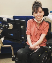 Ashley uses a Grid Pad 12 to communicate with eye gaze technology.