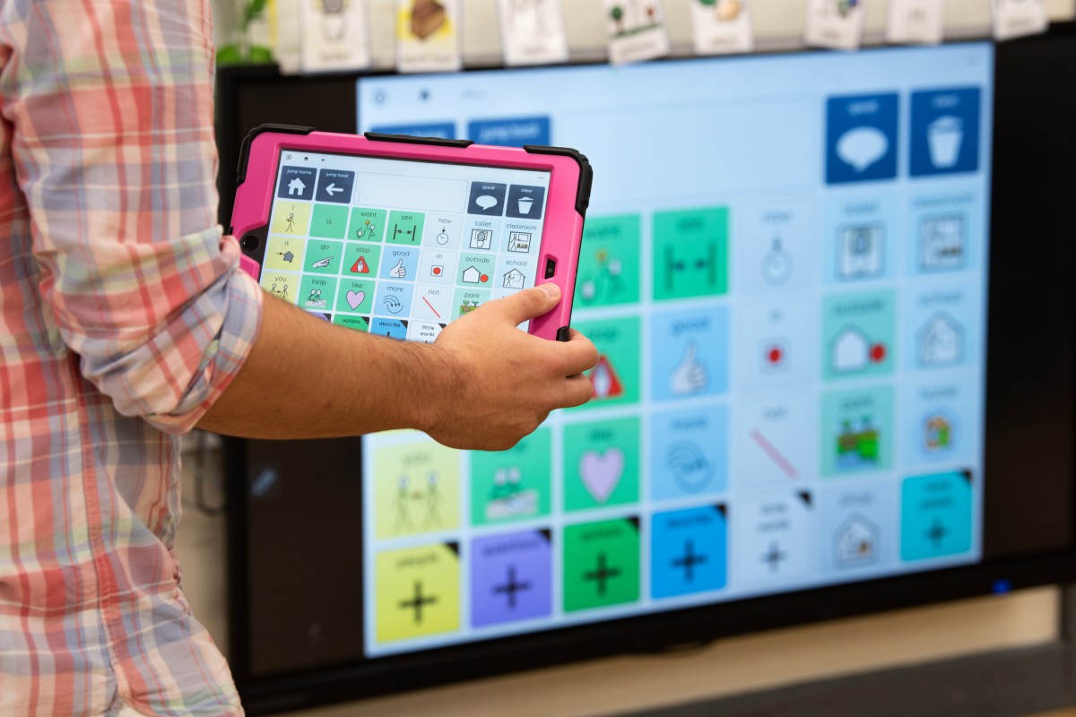 Grid for iPad being used in a classroom on a whiteboard