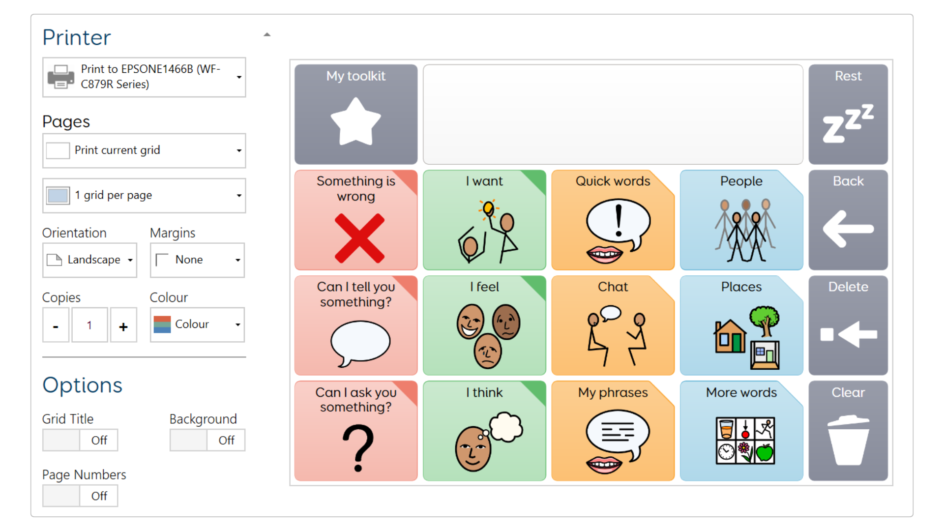 A screenshot of the printing settings in the latest update of Grid.