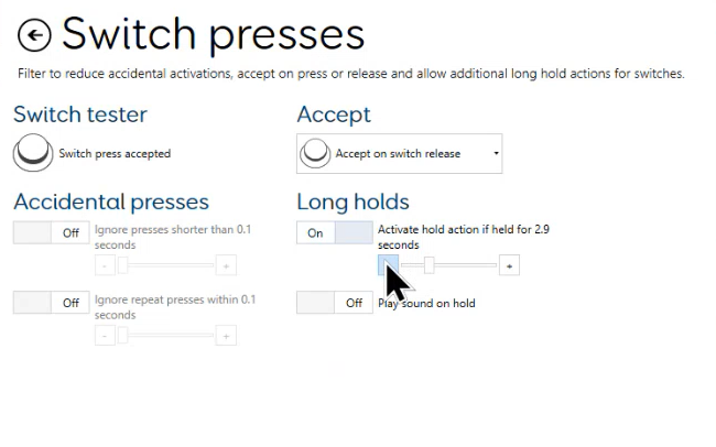 A screenshot showing the settings for switches in Grid 3 software.