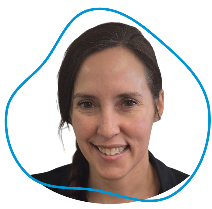 headshot of Becky with a thin blue blob shape