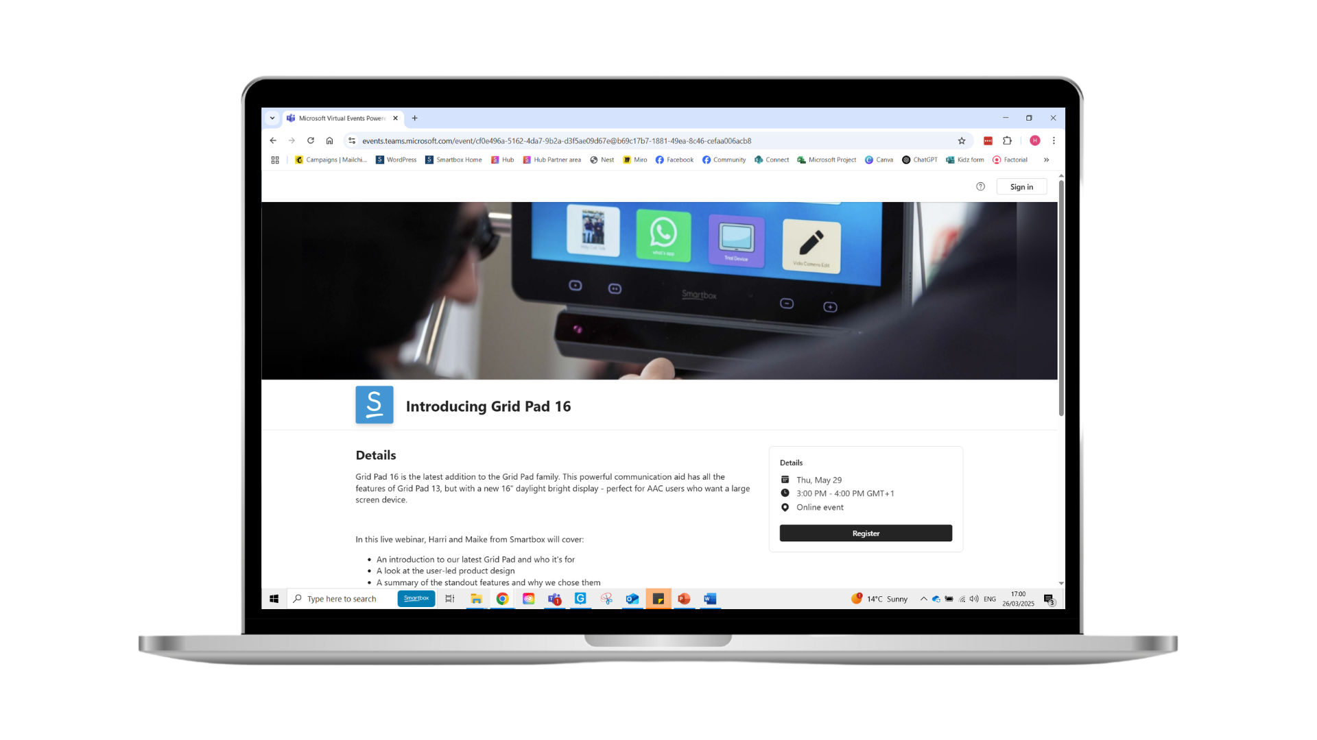 A laptop showing the 'Introduction to Grid Pad 16' page open in the browser.
