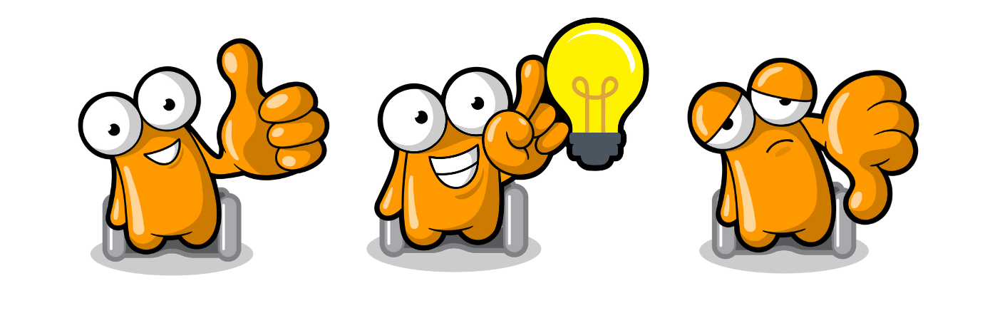 Symoji: light bulb idea, thumb up, and thumb down.